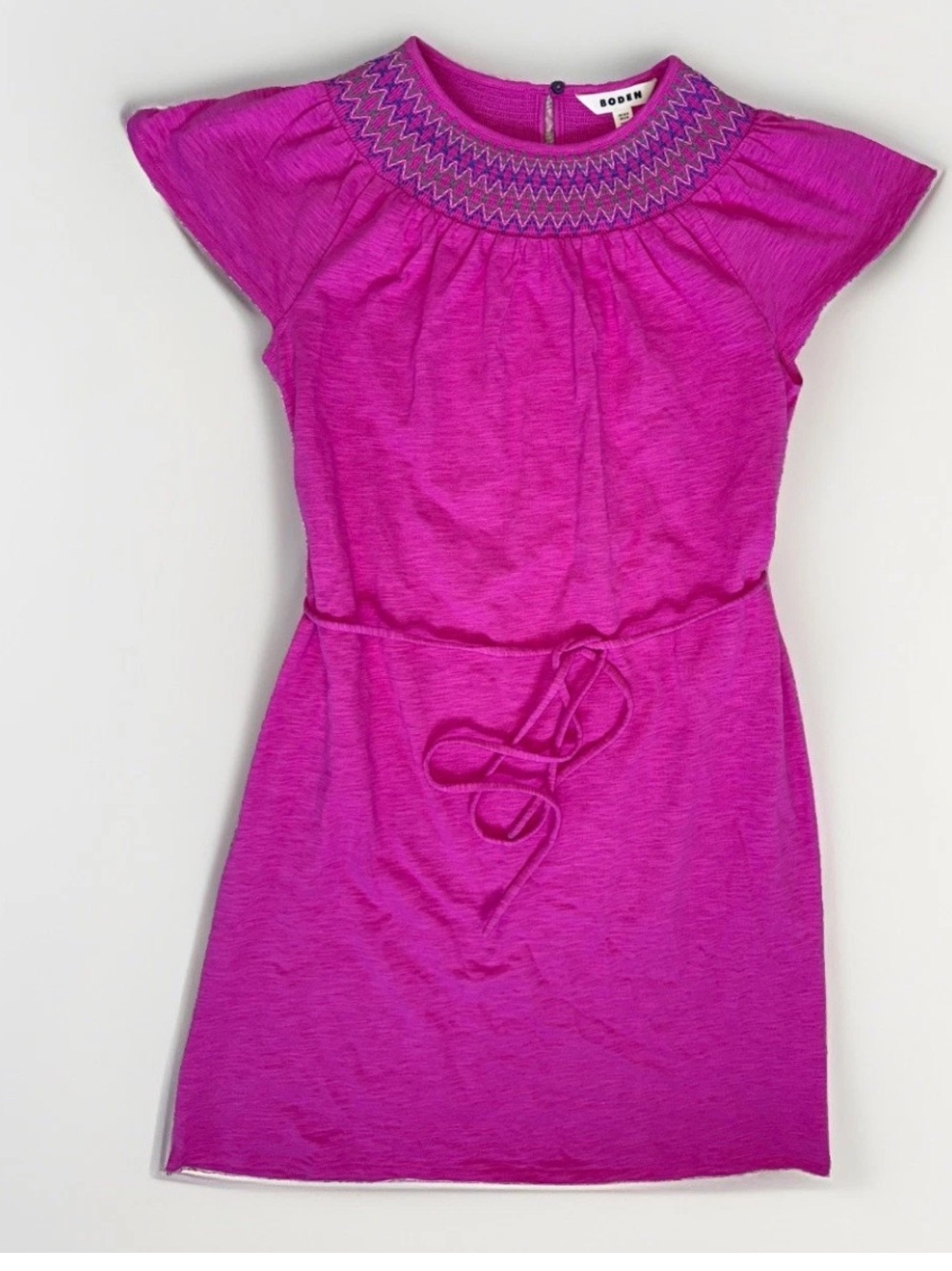 Boden Nina Smocked T-Shirt Dress Pink Cotton Short Sleeve Embroidered Size 6 - Picture 11 of 13